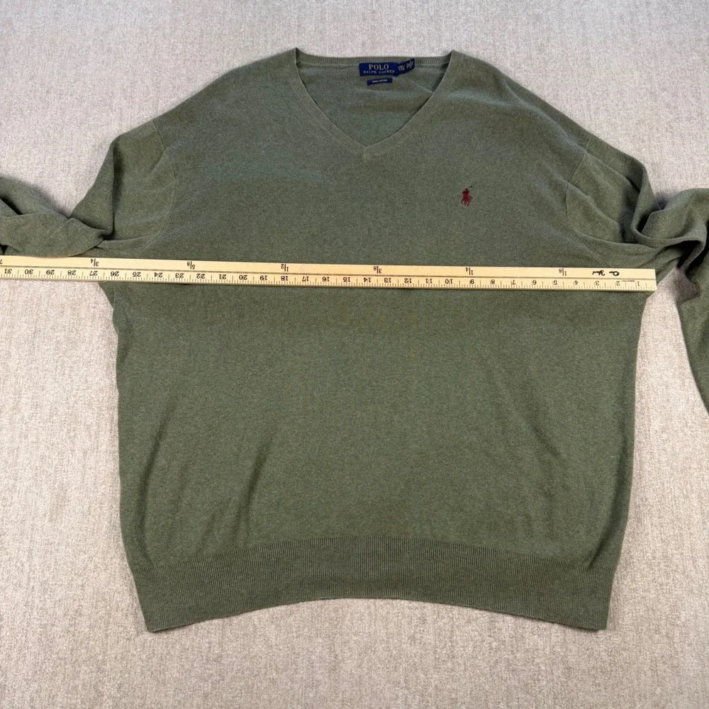 Polo Ralph Lauren V-Neck Sweater Mens XXL Olive Green Pima Cotton Pony Logo